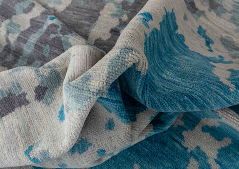 10x14 Blue Modern Handmade Abstract Wool Area Rug #7923 (300x450 cms.)