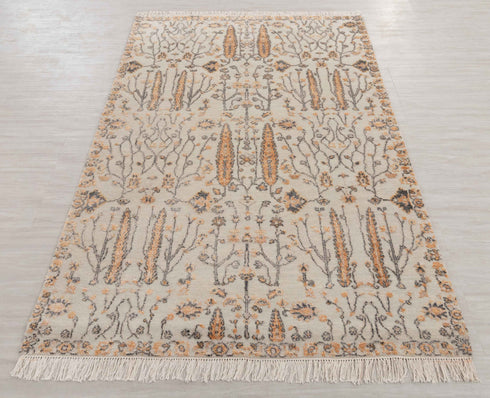 4x6 Rug Tree of Life Pine Garden Design Rug Modern Handmade Wool & Silk Rug, #7194