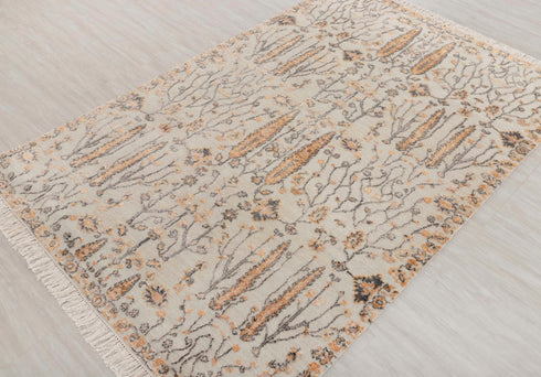 4x6 Rug Tree of Life Pine Garden Design Rug Modern Handmade Wool & Silk Rug, #7194