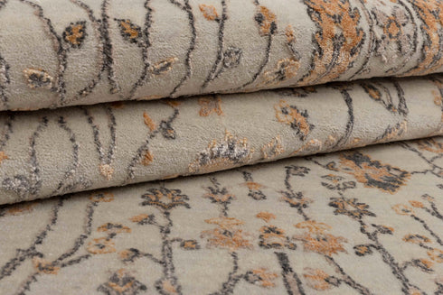 4x6 Rug Tree of Life Pine Garden Design Rug Modern Handmade Wool & Silk Rug, #7194