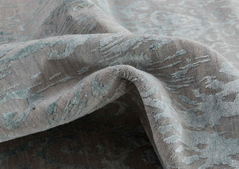 12x15 Area Rug Handmade Transitional Wool Silk Silver Aqua Blue #3421(366x457 Cms.)