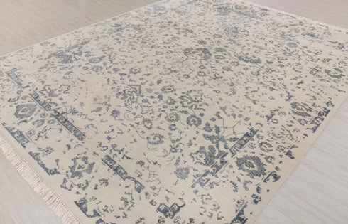 8x10 Grey Black Classic Handmade Rug, Modern Area Wool & Silk Rug #7207(242x300 Cms.)