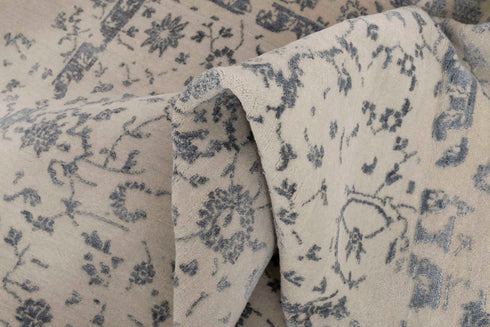 8x10 Grey Black Classic Handmade Rug, Modern Area Wool & Silk Rug #7207(242x300 Cms.)