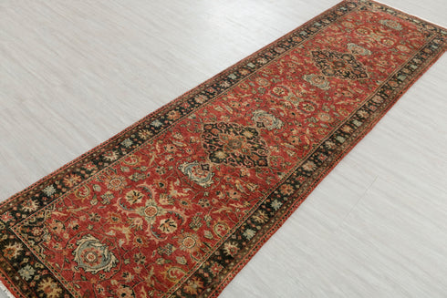 2.7x10 Stairs Rug Red Navy Retro High Quality Vintage Finish Hand Knotted Wool Rug, Rug-5831