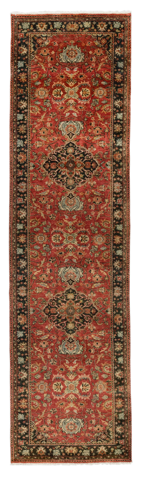 2.7x10 Stairs Rug Red Navy Retro High Quality Vintage Finish Hand Knotted Wool Rug, Rug-5831
