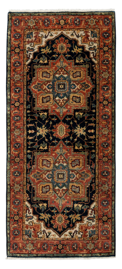 2.7x6 Runner Classic Serapi Rug High Quality Navy Red Finish Hand Knotted Wool-5828