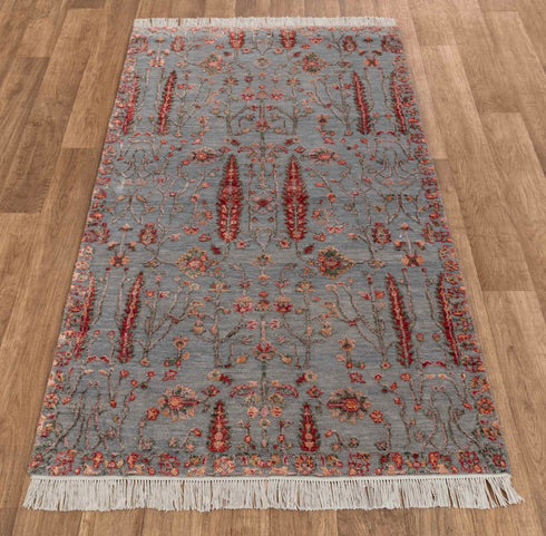 3x5 Rug Tree of Life Rug Modern Handmade Wool & Silk Rug, #5608 (90x150 Cms.)