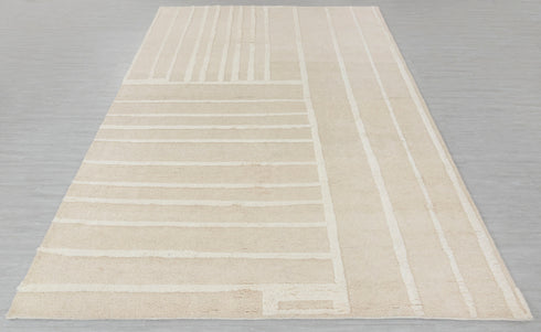 8x11 Moroccan Thick Plush Pile Cream White Geometric Rug Wool Beni Ourain Berber Hand Knotted Se-37