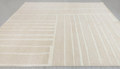 8x11 Moroccan Thick Plush Pile Cream White Geometric Rug Wool Beni Ourain Berber Hand Knotted Se-37