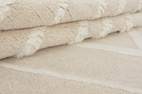 8x11 Moroccan Thick Plush Pile Cream White Geometric Rug Wool Beni Ourain Berber Hand Knotted Se-37