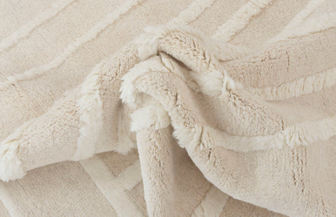 8x11 Moroccan Thick Plush Pile Cream White Geometric Rug Wool Beni Ourain Berber Hand Knotted Se-37