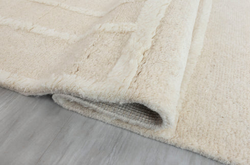 8x11 Moroccan Thick Plush Pile Cream White Geometric Rug Wool Beni Ourain Berber Hand Knotted Se-37