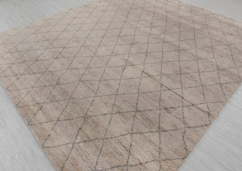 8x10 Tan Charcoal Diamond Pattern Design Wool Beni Ourain Berber Hand Knotted, No Wool Shedding, Se-35