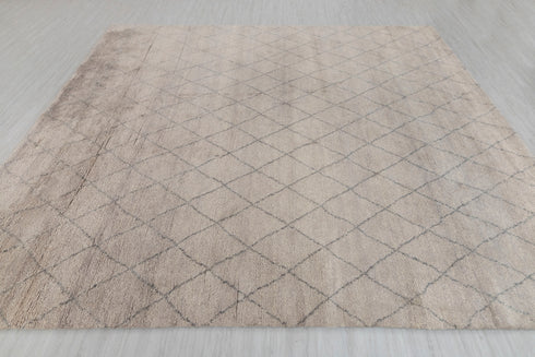 8x10 Tan Charcoal Diamond Pattern Design Wool Beni Ourain Berber Hand Knotted, No Wool Shedding, Se-35