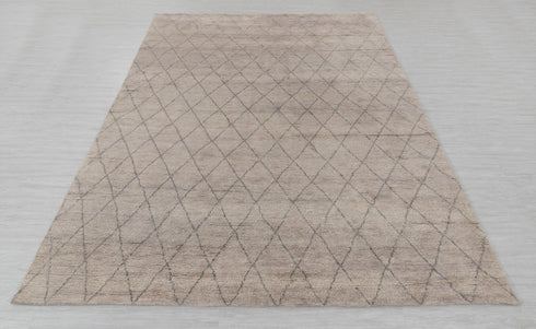 8x10 Tan Charcoal Diamond Pattern Design Wool Beni Ourain Berber Hand Knotted, No Wool Shedding, Se-35