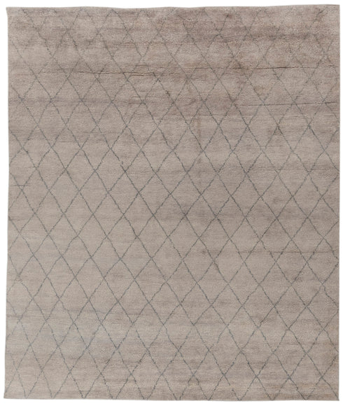 8x10 Tan Charcoal Diamond Pattern Design Wool Beni Ourain Berber Hand Knotted, No Wool Shedding, Se-35