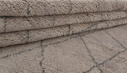 8x10 Tan Charcoal Diamond Pattern Design Wool Beni Ourain Berber Hand Knotted, No Wool Shedding, Se-35