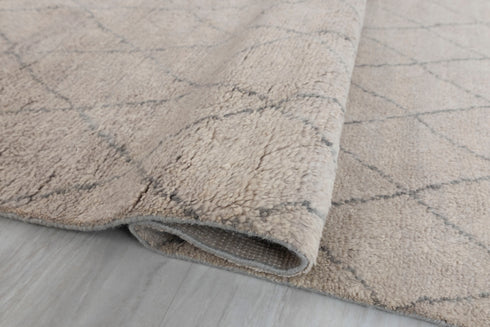 8x10 Tan Charcoal Diamond Pattern Design Wool Beni Ourain Berber Hand Knotted, No Wool Shedding, Se-35