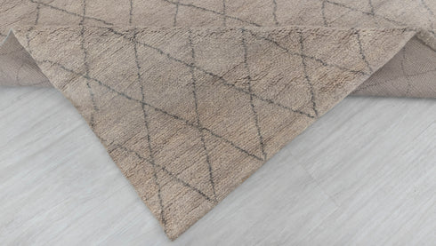 8x10 Tan Charcoal Diamond Pattern Design Wool Beni Ourain Berber Hand Knotted, No Wool Shedding, Se-35