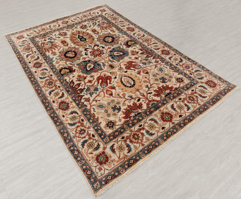5x7 Beige Classic Sickle Kerman High Quality Handmade Wool Rug #112 JP-1 (150x200 Cms.)