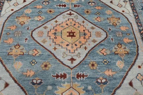 Blue Colorful Modern Living Rug  Oushak Turkish Design Hand Knotted Hand Spun Wool Rug #SE-110