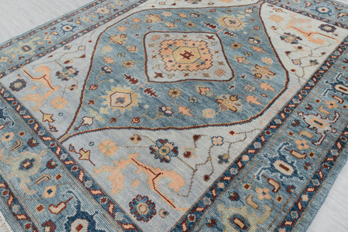 Blue Colorful Modern Living Rug  Oushak Turkish Design Hand Knotted Hand Spun Wool Rug #SE-110