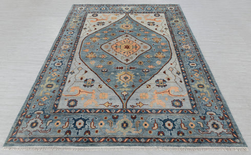 Blue Colorful Modern Living Rug  Oushak Turkish Design Hand Knotted Hand Spun Wool Rug #SE-110