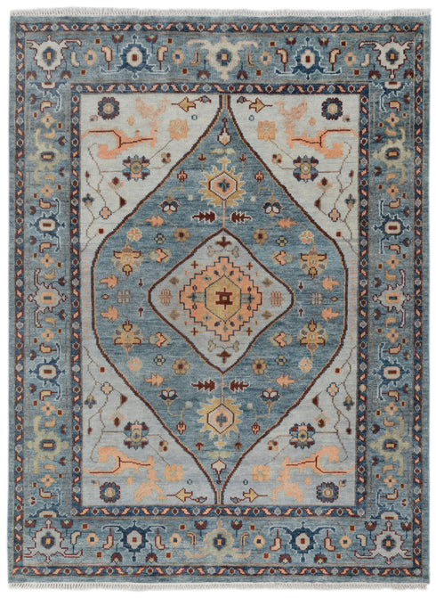 Blue Colorful Modern Living Rug  Oushak Turkish Design Hand Knotted Hand Spun Wool Rug #SE-110