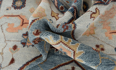 Blue Colorful Modern Living Rug  Oushak Turkish Design Hand Knotted Hand Spun Wool Rug #SE-110