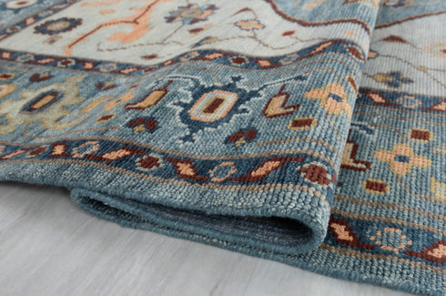 Blue Colorful Modern Living Rug  Oushak Turkish Design Hand Knotted Hand Spun Wool Rug #SE-110
