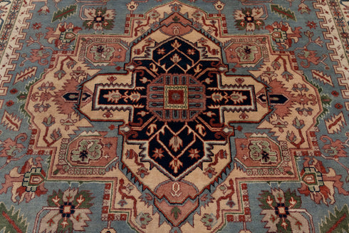 9x12 Blue Cream Serapi Heriz Classic Persian Hand Knotted 100% Wool Rug, Rug-Se-31