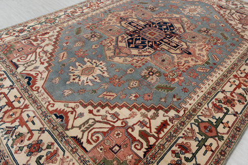 9x12 Blue Cream Serapi Heriz Classic Persian Hand Knotted 100% Wool Rug, Rug-Se-31