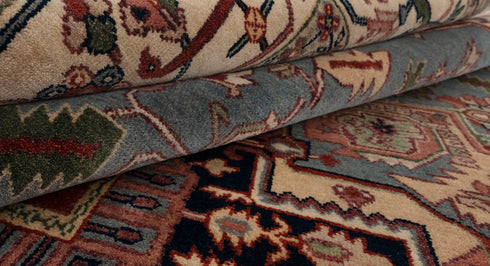 9x12 Blue Cream Serapi Heriz Classic Persian Hand Knotted 100% Wool Rug, Rug-Se-31