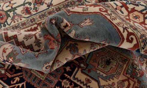 9x12 Blue Cream Serapi Heriz Classic Persian Hand Knotted 100% Wool Rug, Rug-Se-31