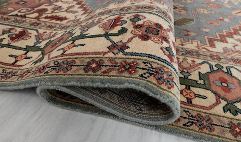 9x12 Blue Cream Serapi Heriz Classic Persian Hand Knotted 100% Wool Rug, Rug-Se-31