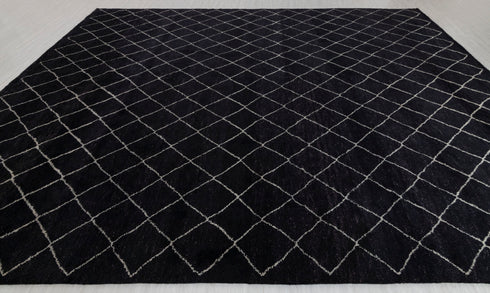 10x14 Large Black Plush Feel Wool Moroccan Boho Beni Ourain Rug, Berber rug 10x14...#Se-48