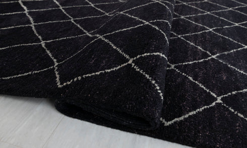 10x14 Large Black Plush Feel Wool Moroccan Boho Beni Ourain Rug, Berber rug 10x14...#Se-48