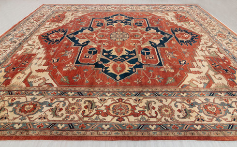 12x15 Red Classic Persian Serapu High Quality Rug Hand Knotted 100% Wool Rug, Rug- Ps-13