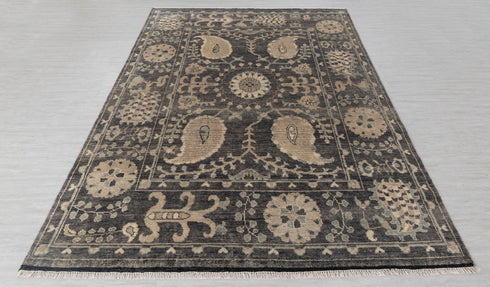 8x10 Suzani Modern Charcoal Living Rug Oushak Turkish Design Hand Knotted Hand Spun Wool Rug #SE-107