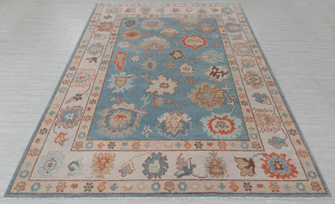 8x10 Blue Modern Oushak Turkish Style Rug 100% Handknotted Wool Rug 2274