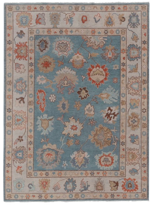 8x10 Blue Modern Oushak Turkish Style Rug 100% Handknotted Wool Rug 2274