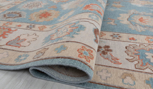 8x10 Blue Modern Oushak Turkish Style Rug 100% Handknotted Wool Rug 2274