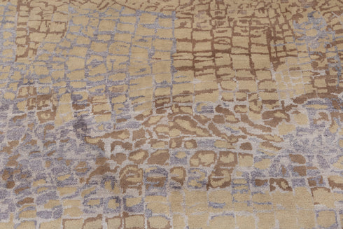 8x10 Yellow Rust Brown Geometric Design Rug Hand Knotted Wool Silk Rug #SE-34