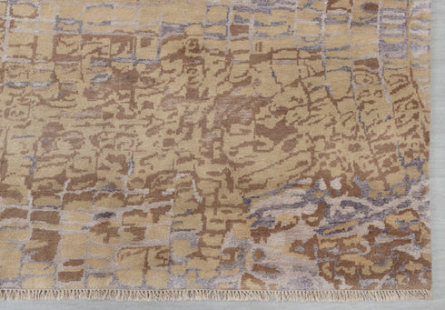 8x10 Yellow Rust Brown Geometric Design Rug Hand Knotted Wool Silk Rug #SE-34