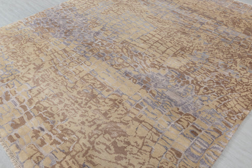 8x10 Yellow Rust Brown Geometric Design Rug Hand Knotted Wool Silk Rug #SE-34