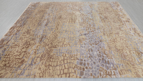 8x10 Yellow Rust Brown Geometric Design Rug Hand Knotted Wool Silk Rug #SE-34