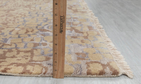 8x10 Yellow Rust Brown Geometric Design Rug Hand Knotted Wool Silk Rug #SE-34