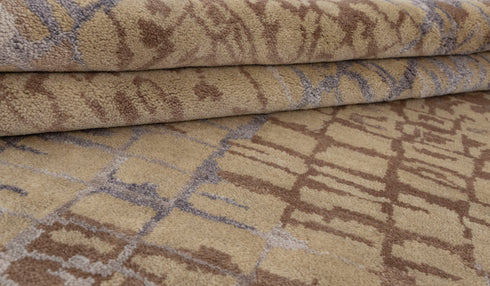 8x10 Yellow Rust Brown Geometric Design Rug Hand Knotted Wool Silk Rug #SE-34