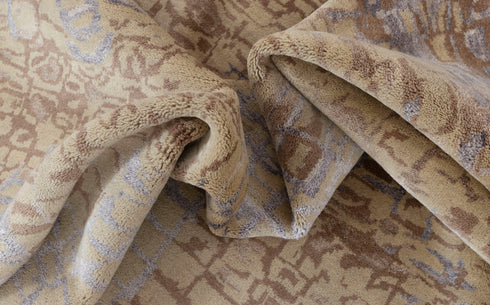 8x10 Yellow Rust Brown Geometric Design Rug Hand Knotted Wool Silk Rug #SE-34