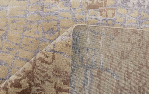 8x10 Yellow Rust Brown Geometric Design Rug Hand Knotted Wool Silk Rug #SE-34